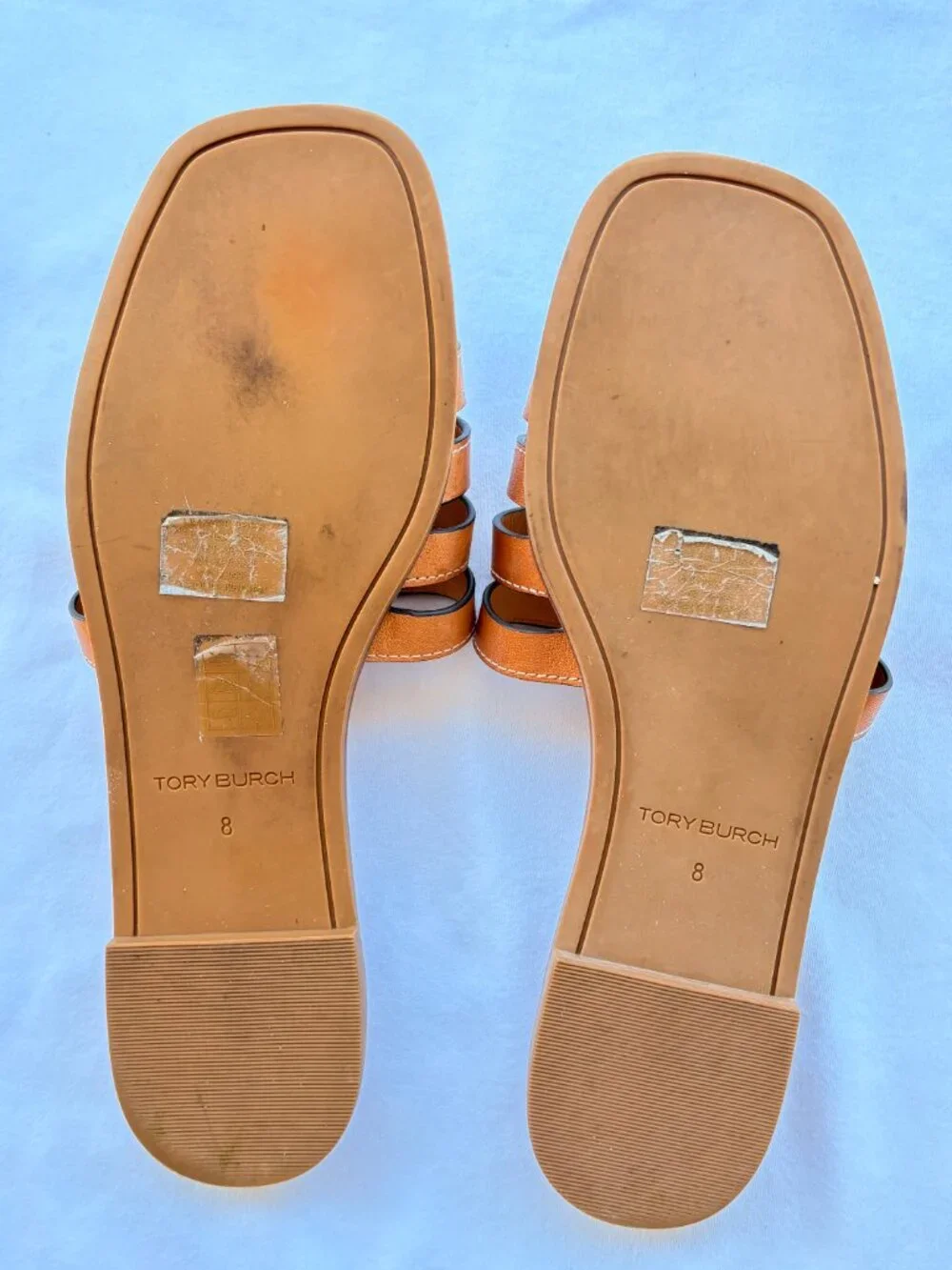 Tory Burch Ines Cage Slide Sandals Camello Vachetta Leather Size 8 + Box